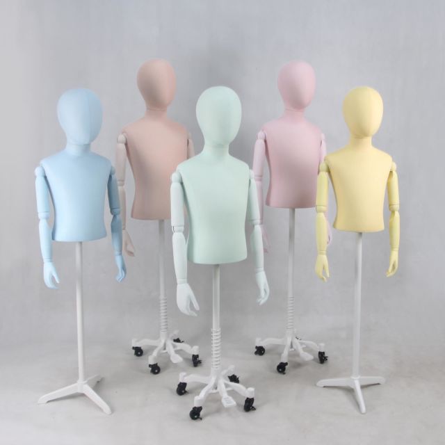🥰 Child Bust forms, covered in pastel fabrics with pastel washed arms #bustforms #visualmerchandsing #display
